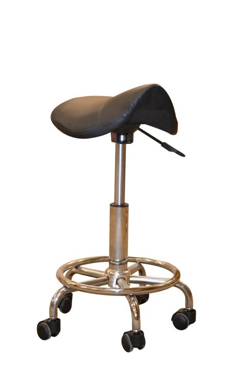 Image of Saddle Black Faux Leather Stool
