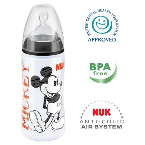 Image of Nuk Disney Mickey & Minnie 300ml Bottle Size 2 Teat, Black