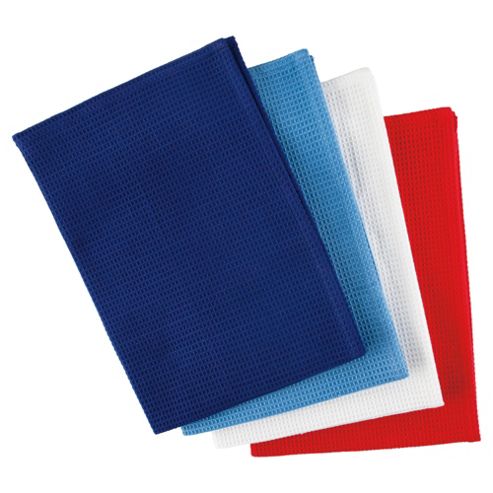 Image of Tesco Blue And Red Waffle Tea Towels, 4 Pack