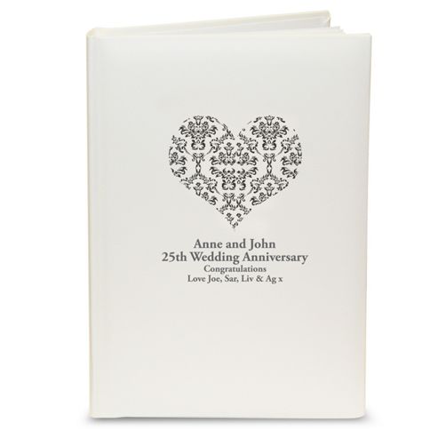 Image of Personalised Black Damask Heart Photo Album With Sleeves