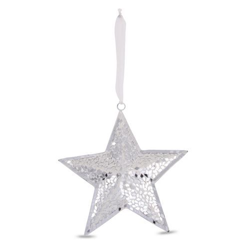 Image of Hanging Silver Mirror Mosaic Glass Star Ornament