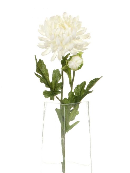Image of Artificial 55cm Single Stem Double Headed White Chrysanthemum