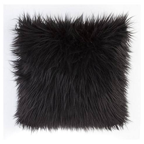 Image of Shaggy Black Faux Fur Cushion