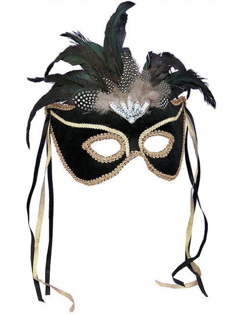 Image of Black Venetian Mask With Feathers