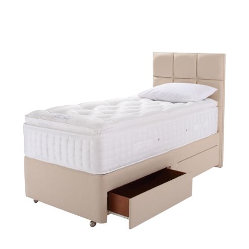Image of Relyon Single Divan Bed- Natural Cashmere Padded Top, 2 Drawer