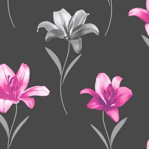 Image of Muriva Lillia Wallpaper - Pink And Black