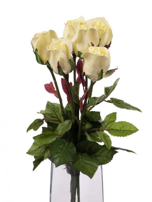 Image of Artificial 60cm Single Stem Closed Bud Cream Roses X 6