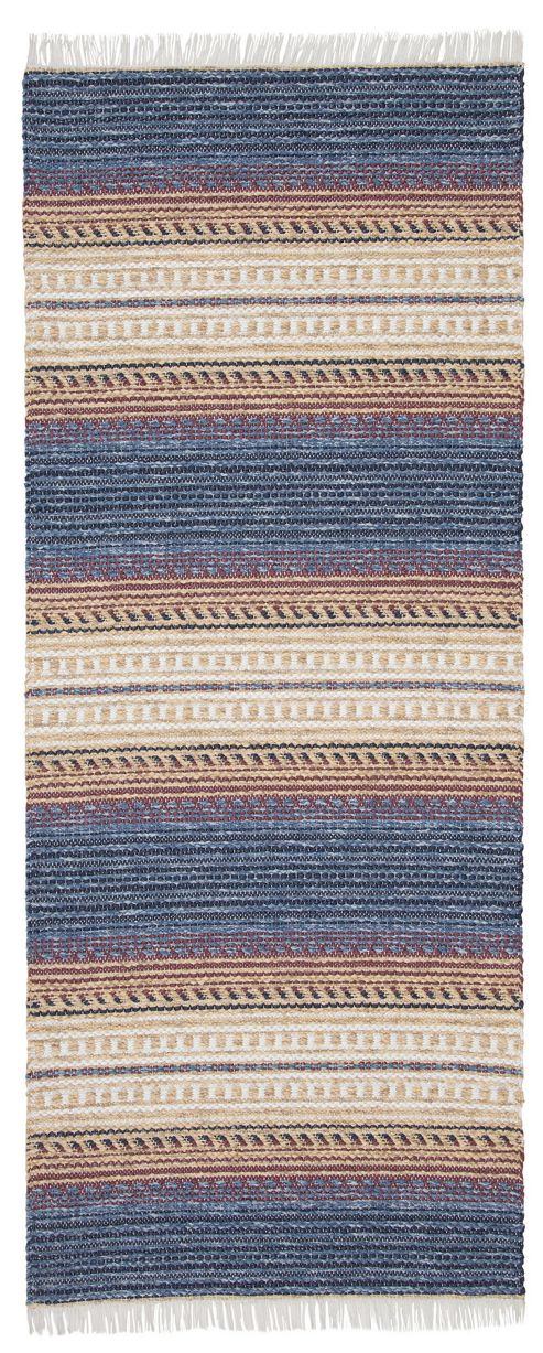 Image of Swedy Ljung Blue / White Rug - Runner 60 Cm X 150 Cm (2 Ft X 4 Ft 11 In)