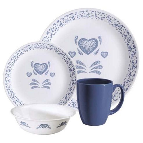 Image of Corelle Livingware Blue Hearts 16 Piece Dinnerware Set