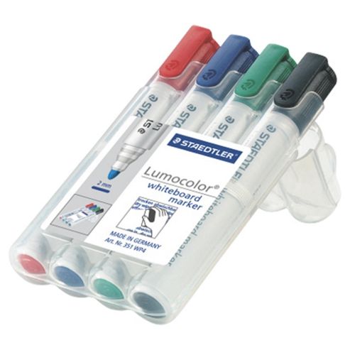 Image of Staedtler Lumocolor Drywipe/whiteboard Markers, Bullet Tip 2mm Line, Assorted Colours, 4 Pack