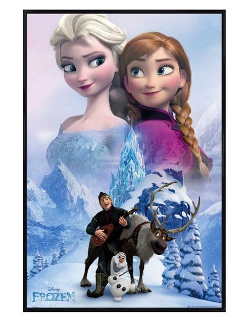 Image of Gloss Black Framed Disney Frozen Character Collage Poster