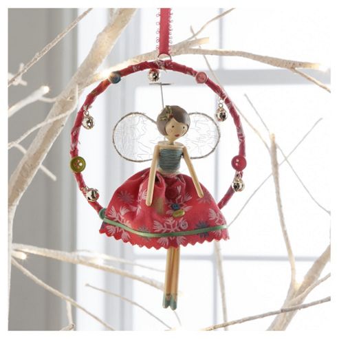 Image of Gisela Graham Vintage Fairy In Ring Snowflake Design Hanging Decoration