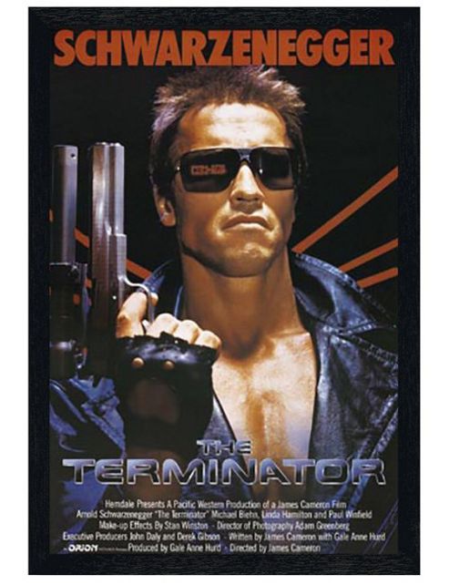 Image of The Terminator Black Wooden Framed Arnold Schwarzenegger Poster