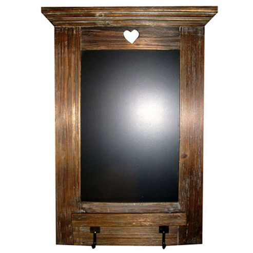Image of Heart - Wooden Blackboard With 2 Hooks - Brown / Black