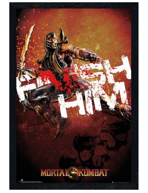 Image of Black Wooden Framed Mortal Kombat Finish Him! Poster