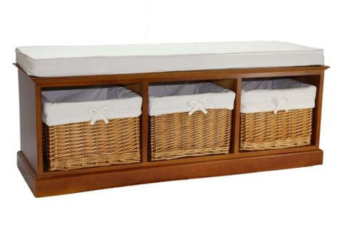 Image of Wicker Valley 3 Willow Baskets Bench - Honey