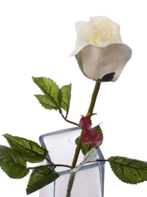 Image of Artificial 60cm Single Stem Closed Bud Ivory Rose