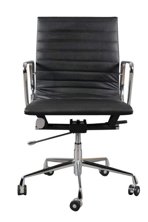 Image of Eames Ea117 Inspired Low Back Ribbed Black Leather Office Chair