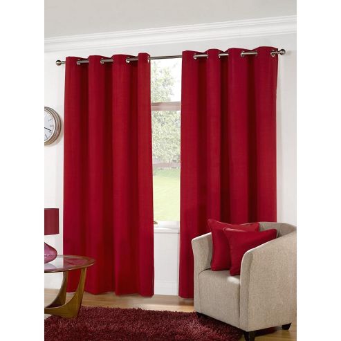 Image of Kliving Manhattan Plain Panama Unlined Eyelet Curtain 65 X 54 Red