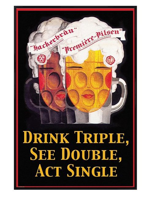 Image of Premiere Pilsen Gloss Black Framed Drink Triple, See Double, Act Single Poster