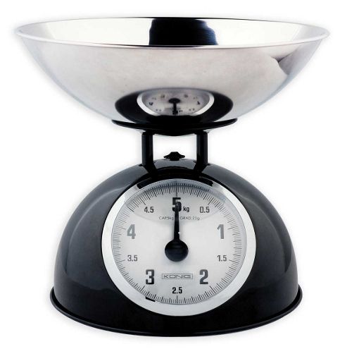 Image of Black Retro Kitchen Scale With Stainless Steel Bowl