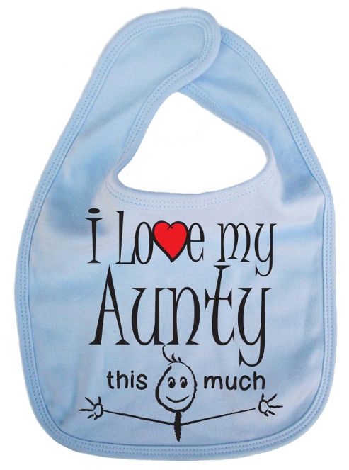Image of Dirty Fingers, I Love My Aunty This Much, Baby Feeding Bib, Pale Blue