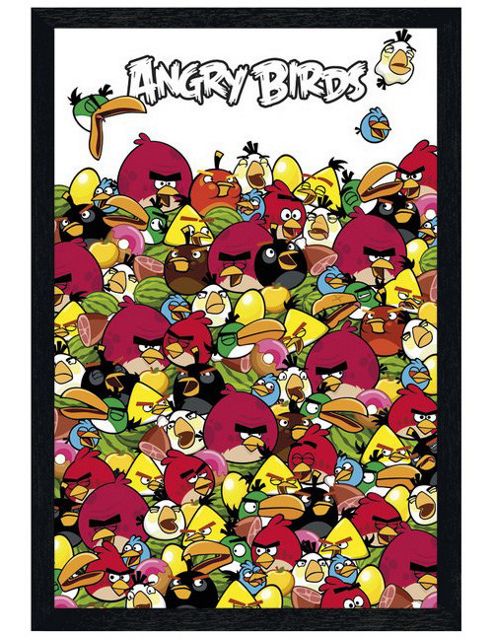 Image of Angry Birds Black Wooden Framed Pile Up! Poster