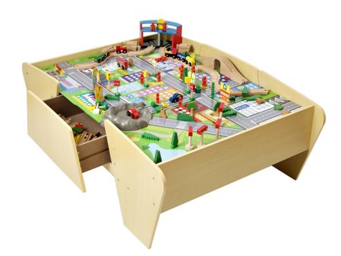 Image of Plum Train & Track Wooden Activity Table With Accessories