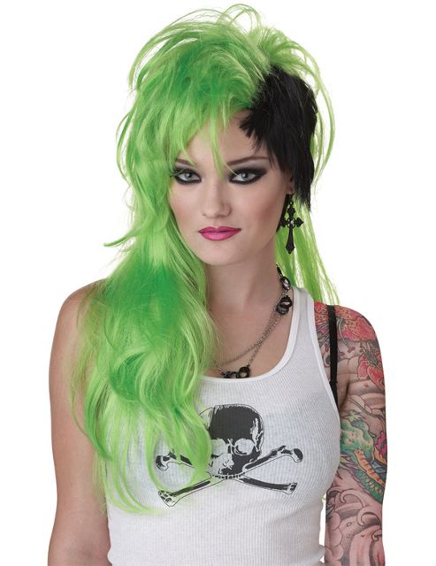 Image of Ladies' 80s Wig (green & Black)