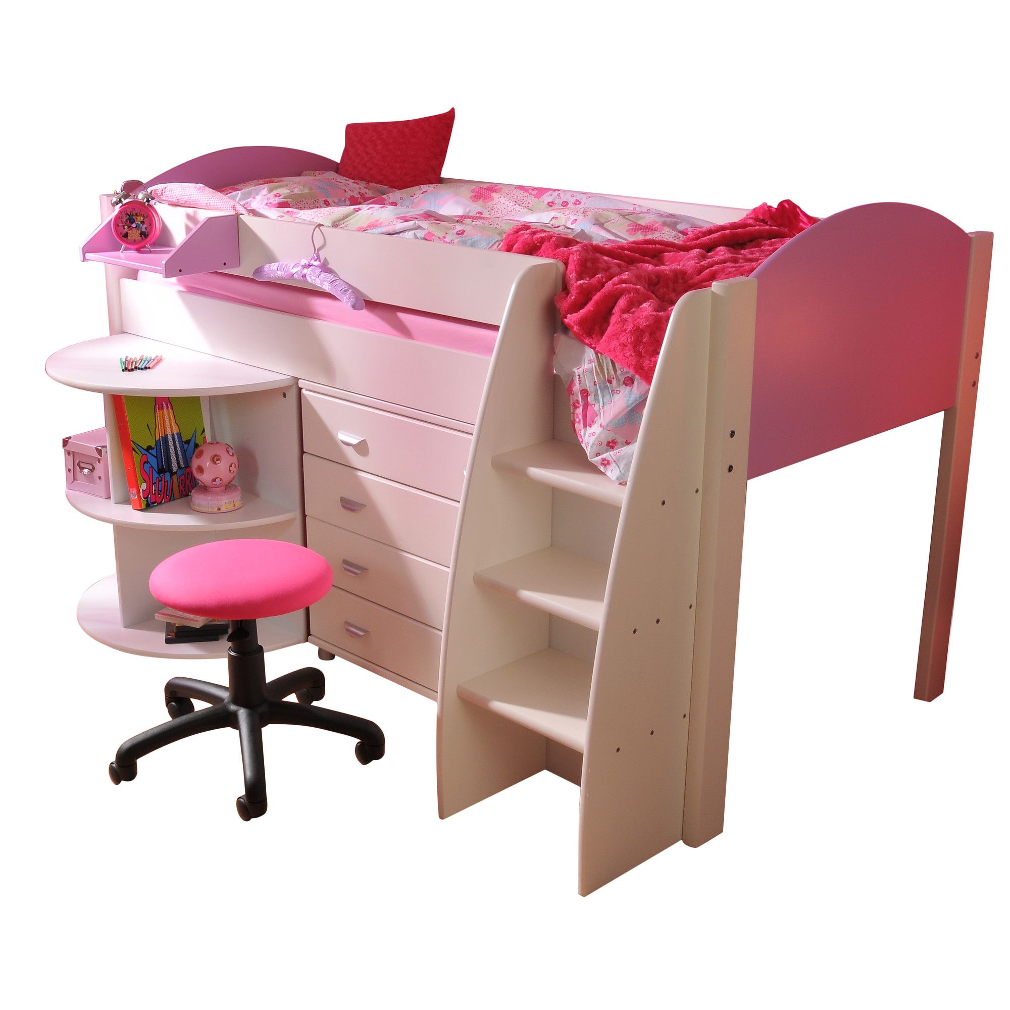 Stompa Rondo Mid Sleeper with 4 Drawer Chest and Extending Desk - Antique - White at Tesco Direct