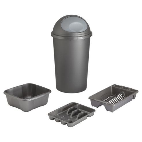 Image of Tesco 4pc Kitchen Set Bullet Bin Set - Platinum
