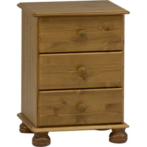 Image of Strand - Solid Wood 3 Drawer Bedside Table - Antique Pine