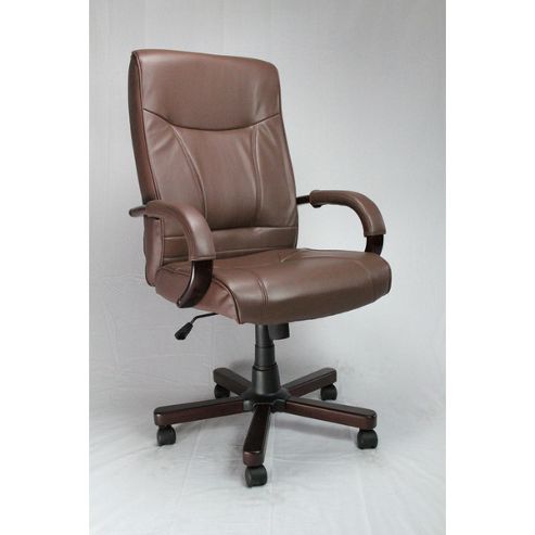 Image of Home & Haus Managers High-back Executive Chair - Mahogany / Brown Leather
