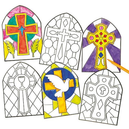 Image of Glass Effect Cross Window Decorations (pack Of 12)