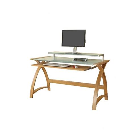 Image of Jual Curve Computer Desk - Oak With Milky White Glass