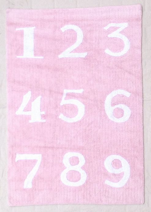 Image of Lorena Canals Numeros Pink Children's Rug - 120 Cm W X 160 Cm D (3 Ft 11 In X 5 Ft 3 In)