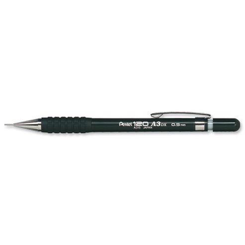 Image of Pentel A300 Automatic Pencil With Rubber Grip And 2 X Hb 0.5mm Lead Black Barrel Ref A315-a [pack 12]