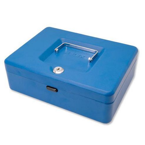 Image of Helix 25cm Sloping Lid Cash Box Blue