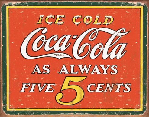 Image of Coca-cola Coca Cola Vintage 5 Cents Tin Sign