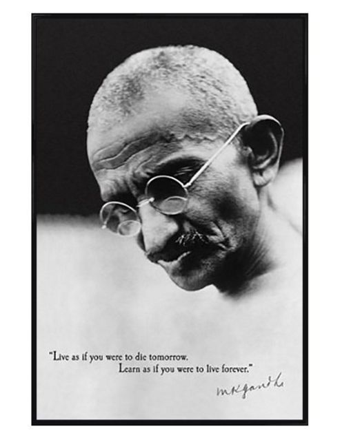 Image of Mahatma Gandhi Gloss Black Framed Live As If You Were To Die Tomorrow Poster