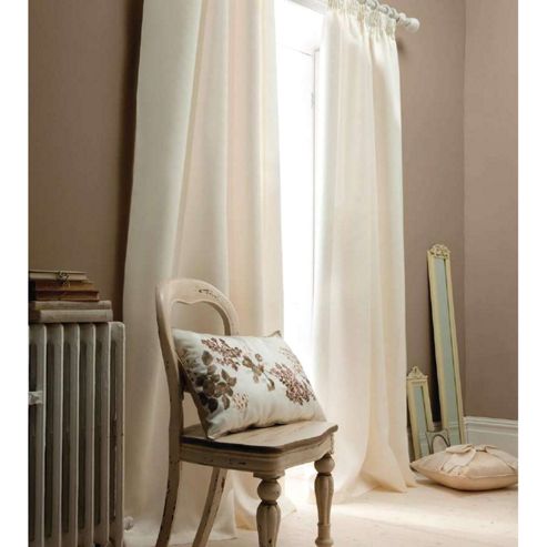 Image of Catherine Lansfield Home Plain Faux Silk Curtains 66x72 (168x183cm) - Cream - Tie Backs Included