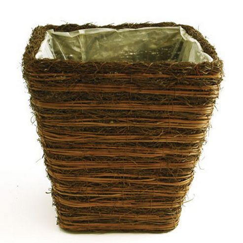 Image of Plant - 32cm Square Deep Rattan Flower Planter - Brown
