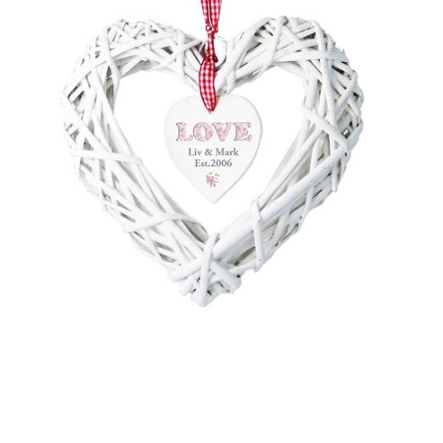 Image of Personalised Floral Design Love Wicker Heart Keep Sake