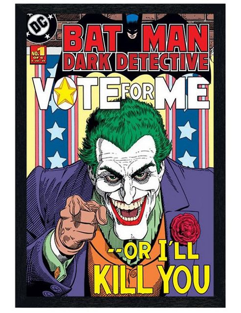 Image of Batman Dark Detective Black Wooden Framed Vote For Joker Poster
