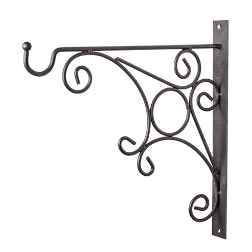 Image of Black Metal Garden Wall Hook Hanging Basket Bracket - Design C