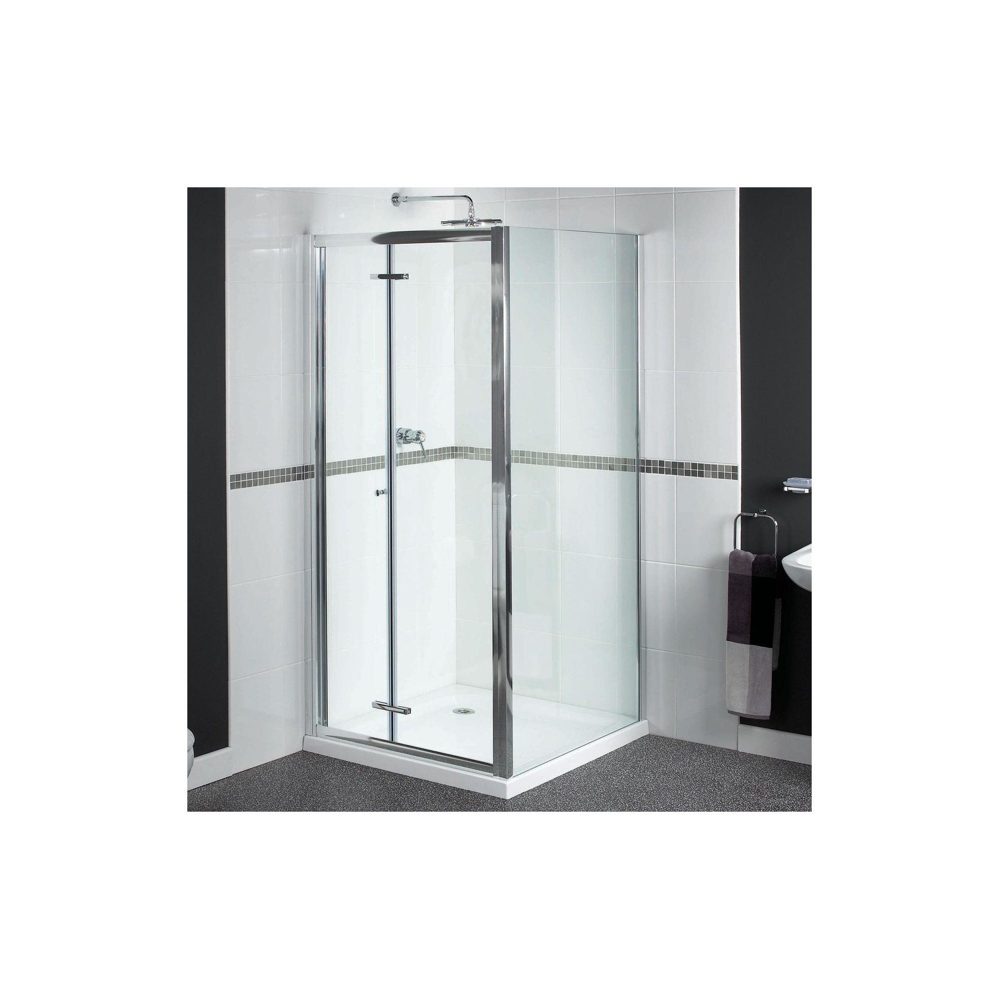 Aqualux Shine Bi-Fold Shower Door, 900mm Wide, Polished Silver Frame, 6mm Glass at Tesco Direct