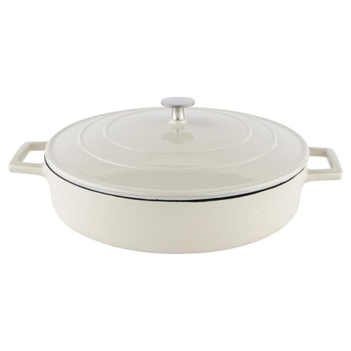 Image of Tesco Cast Iron Shallow Dish 36cm With Lid, Cream