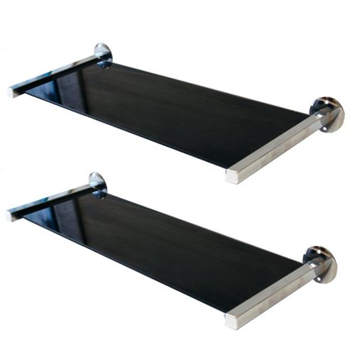 Image of Miro - Glass Wall Storage /display Shelves - Set Of 2 - Black / Silver