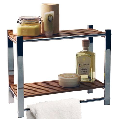 Image of Bamboo - Bathroom Wall Storage Shelf / Towel Rail - Silver / Natural