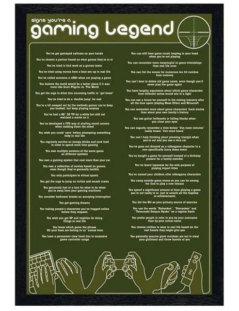 Image of Black Wooden Framed Signs Of A Gaming Legend Poster